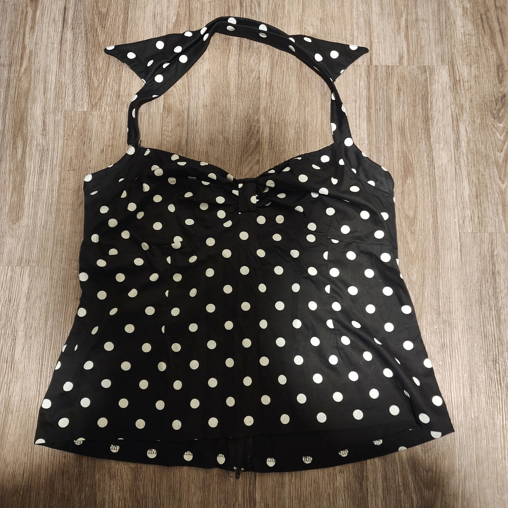 Pinup Couture Black and White Polka Dot Halter Top